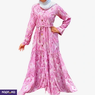 Frock Style Frilled Pink Printed Long Maxi Dress  Online for none