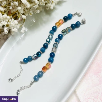 Cuff Bracelet In Natiral Stone Blue Aventurine And Square Cut Crystals Beads Buy the living art Online for specialGifts