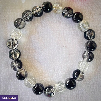 Black Agate And Clear Quartz Beaded Bracelet - Crystal Fashion -  Online for none