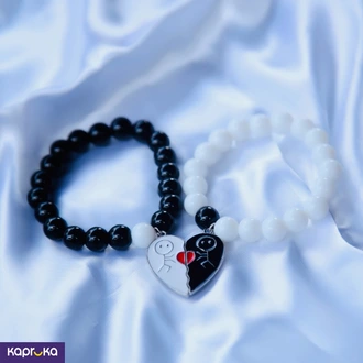 Black And White Magnetic Heart Couple Bracelet Set - crystal-fa  Online for none