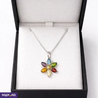 925 Silver Multi Colour Semi Precious Womens Pendant With Chain  Online for none