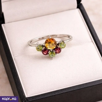 925 Silver Multi Colour Semi Precious  Womens Crown Ring Buy Jewellery Online for specialGifts