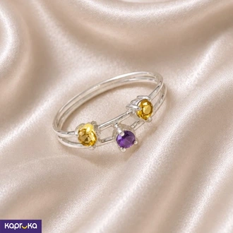 925 Silver Natural Citrine And Amethyst Mounted Double Rings Womens Ring Buy Jewellery Online for specialGifts