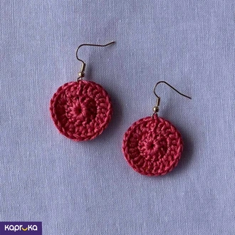 Handmade Crochet Round Drop Earrings  Dark Rose Pink Buy Jewellery Online for specialGifts