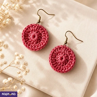 Handmade Crochet Round Drop Earrings  Dark Rose Pink Buy Jewellery Online for specialGifts