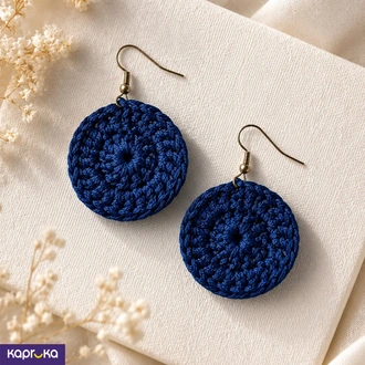 Handmade Crochet Round Drop Earrings Dark Blue - None - Women`s  Online for none