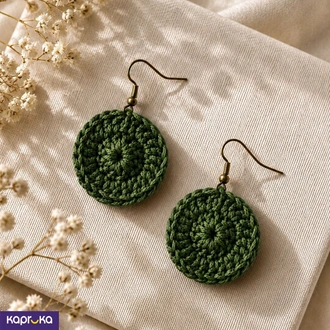 Handmade Crochet Round Drop Earrings - Green | Sri Lanka - None  Online for none