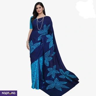 Traditional Sri Lankan Handmade Batik Saree Dark Blue With Light Blue Floral Design Buy Clothing and Fashion Online for specialGifts