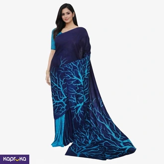 Traditional Sri Lankan Handmade Batik Cotton Saree Dark Blue With Light Blue Artistic Design Buy Clothing and Fashion Online for specialGifts