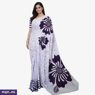 Elegant White And Purple Handmade Sri Lankan Batik Saree Buy Clothing and Fashion Online for specialGifts