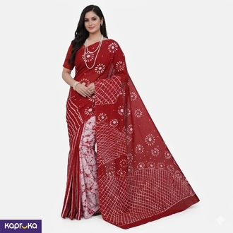 Elegant Red And White Colour Sri Lankan Handmade Batik Cotton Saree  Buy Clothing and Fashion Online for specialGifts
