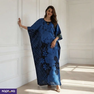 Ocean Blue Batik Floral Kaftan Maxi Dress  Online for none