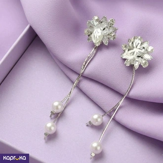 Frosted Flower Faux Pearl Tassel Drop Earrings - KKY Batik - Wom  Online for none