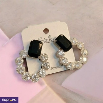 Emerald Cut Artificial Black Onyx Stone Earrings - KKY Batik - W  Online for none