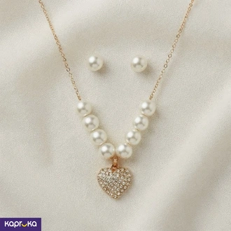 Romantic Faux Pearl   And Crystal Heart Fashion Jewelry Set Buy Jewellery Online for specialGifts