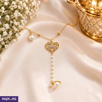 Elegant Gold Tone Heart And Faux Pearl Hand Chain With Ring Buy Jewellery Online for specialGifts