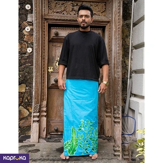 Blue Mens Sarong With Leaf Design For Awurudu Buy VLOG BY VOLGA KALPANI Online for CLOTHING