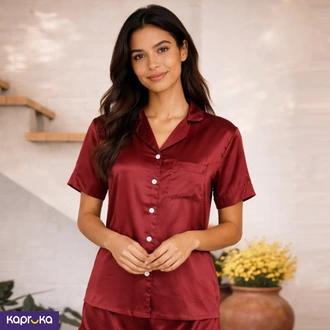 Lyanna S S Classic Spj In Maroon Jacquard  Online for none