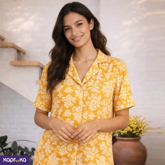 Amy Ss Classic Spj Set In Yellow Floral Multi Buy Aadaraya ceylon Online for CLOTHING