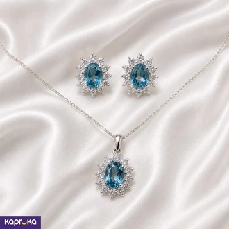 925 Silver Natural Blue Topaz With Cubic Zirconia Mounted Jewell  Online for none