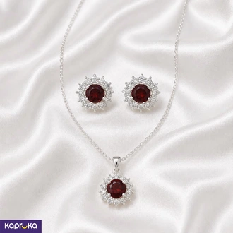 925 Silver Natural Red Garnet Mounted Womens Earring And Necklace Set Buy KASA Company Online for JEWELRY/WATCHES