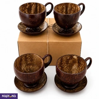 Natural Coconut Shell Cup And Saucer Collection Hand Made 8 Piec  Online for none
