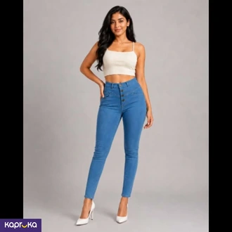Stretch High Waist 4 Button Pencil Cut Denim Jeans  Online for none