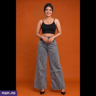 Women`s Wide Leg Plazo Jeans - Black Acid Wash Denim Sri Lanka  Online for none