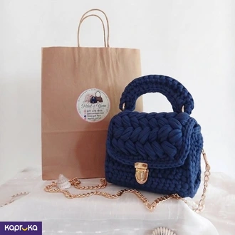 Handcrafted Crochet Dark Blue Puff Stitch Bag  Online for none