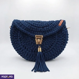 Handcrafted Crochet Half Moon Shoulder Bag Navy Blue  Online for none