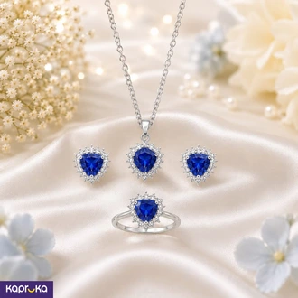 Natural Corundum Trilliant Cut Blue Sapphire Set - Royal jewell  Online for none