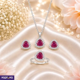 Natural Corundum Trilliant Cut Ruby Set - Royal jewellers pvt l  Online for none