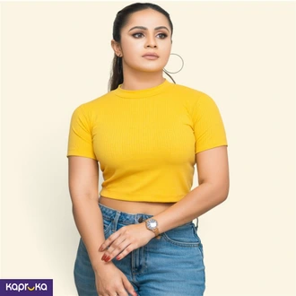 Yellow Ribbed Crop Top  Online for none