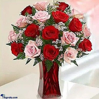 20 Red And Pink Roses In Glass Vase Buy India Online for specialGifts