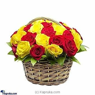 Basket Arrangement Of 15 Red And Yellow Roses Buy India Online for specialGifts