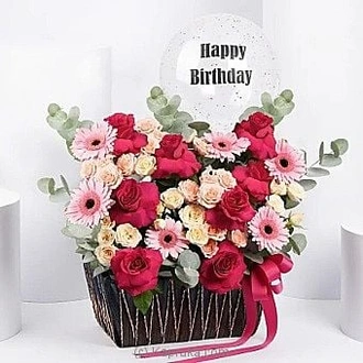 Birthday Balloon  Flower Basket Buy uae Online for specialGifts