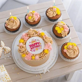 Happy Birthday Bento Ribbon Cake And 5 Cupcakes  Online for none