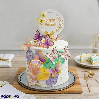 Butterfly Blossom Garden Happy Birthday Ribbon Cake  Online for none