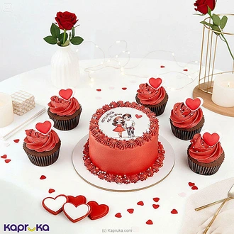Love In Red Valentine Ribbon Bento Cake And 5 Chocolate Cupcakes Buy valentine Online for specialGifts