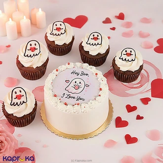 Hey Boo Valentine Ribbon Bento Cake With 5 Chocolate Cupcakes  Online for cakes