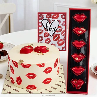 Java Valentine Satin Lips Symphony Cake  with chocolate and greeting card Buy Cake Delivery Online for specialGifts