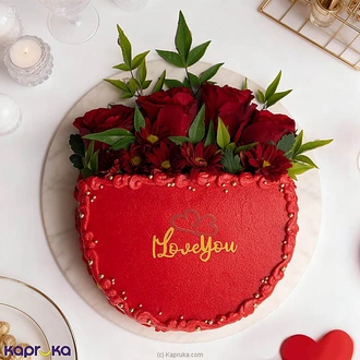 Velvet Heart Chocolate Blossom Cake With Fresh Roses  Online for none