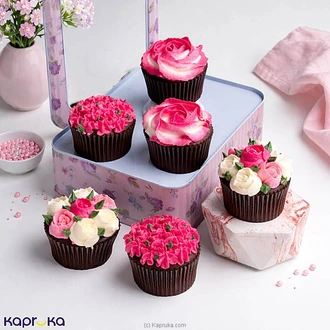 Pink Floral Chocolate Cupcake Collection 6 Pieces Buy Cake Delivery Online for specialGifts