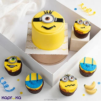 Minion Delight Ribbon Cake And 5 Cupcakes  Online for none