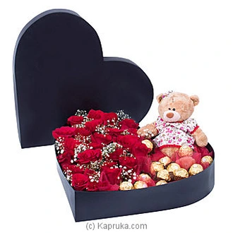 Mesmerizing Beauty, Floral Arrangement With 25 Red Roses, 16 Ferrero Rocher's And Teddy at Kapruka Online