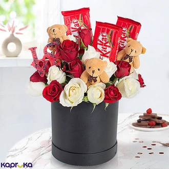 Romantic Love Nest Flower Arrangement with 18 red roses and Fifteen white Roses Buy Flower Delivery Online for specialGifts