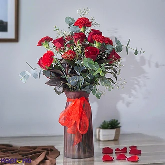 Ballerina Girl Flower Vase With Seven Red Roses Buy valentine Online for specialGifts