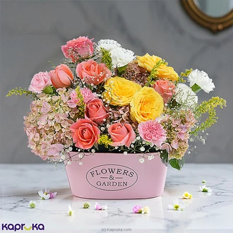 Vintage Bloom Vase With 7 Pink Roses And 3 Yellow Roses  Online for none