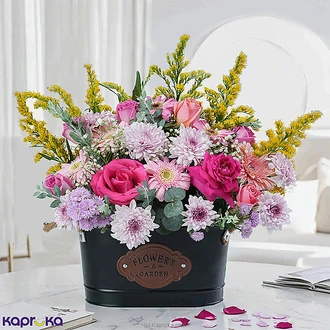 Velvet Garden Arrangement In A Rustic Metal Vase  Online for none