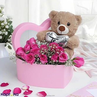 Blush Of Love Keepsake Box With 14 Pink Roses And Teddy  Online for none